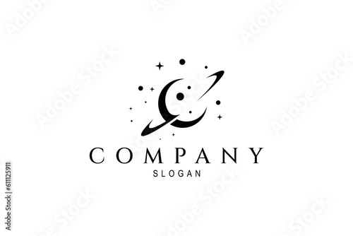 planet saturn logo design template in outer space