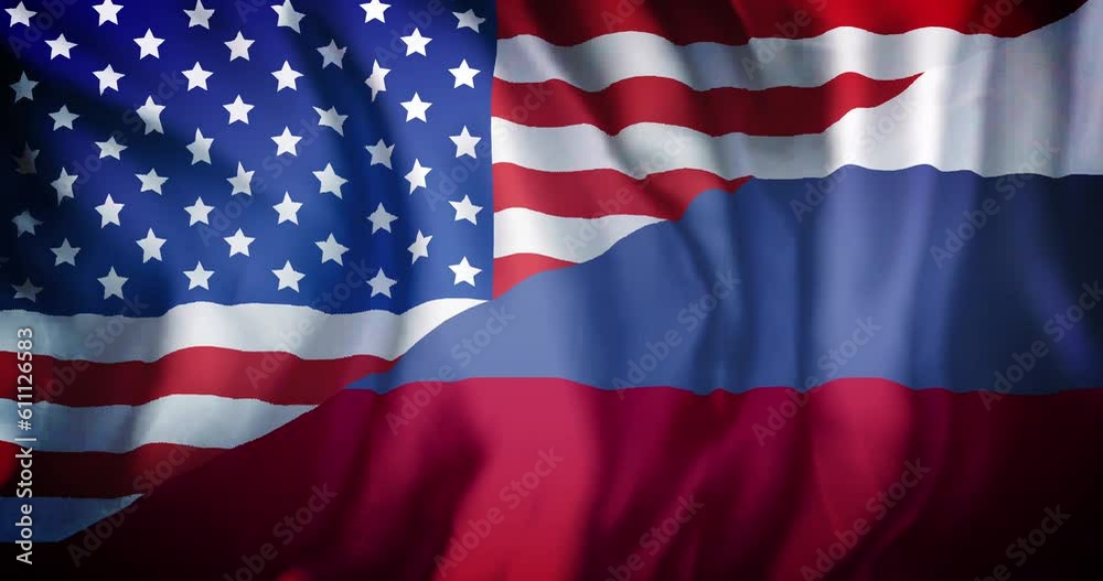 Animation of waving combined flag of united states and russia Animation of waving combined flag of united states and russia