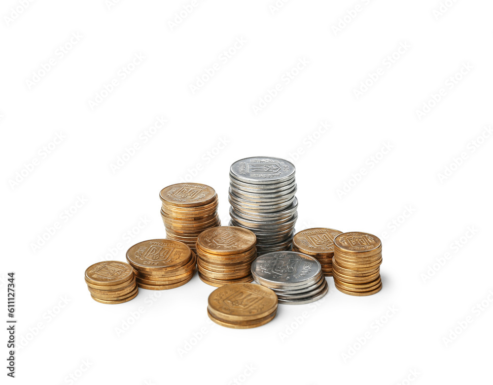 Stacks of coins isolated on white background Stacks of coins isolated on white background