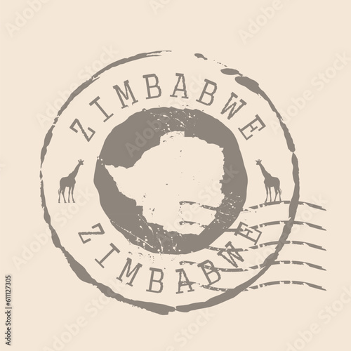 Stamp Postal of Zimbabwe. Map Silhouette rubber Seal.  Design Retro Travel. Seal  Map Zimbabwe grunge  for your design.  EPS10