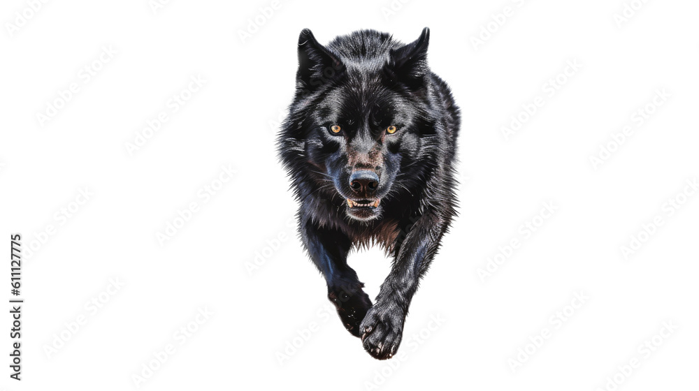 a mesmerizing, Black Wolf, running in various positions, Nature-themed, photorealistic illustrations in a PNG, cutout, and isolated. Generative AI a mesmerizing, Black Wolf, running in various positions, Nature-themed, photorealistic illustrations in a PNG, cutout, and isolated. Generative AI