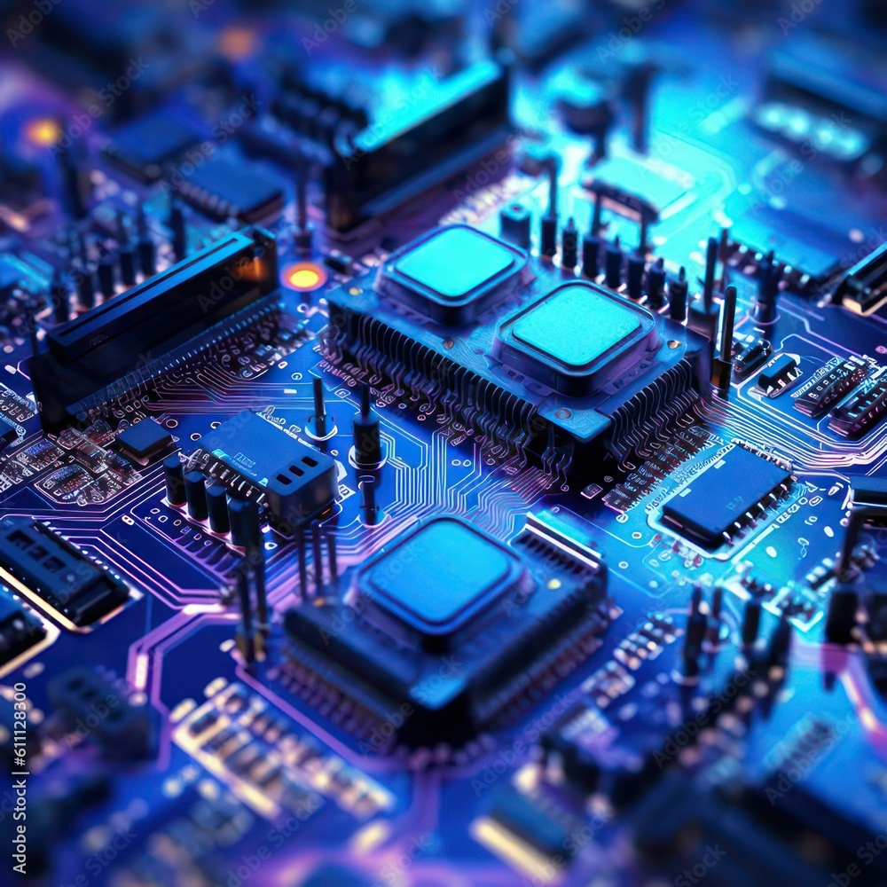 Artificial Intelligence in a conceptual abstract image showcasing the intricate details of electronic circuit boards and other technology components created with Generative AI Artificial Intelligence in a conceptual abstract image showcasing the intricate details of electronic circuit boards and other technology components created with Generative AI