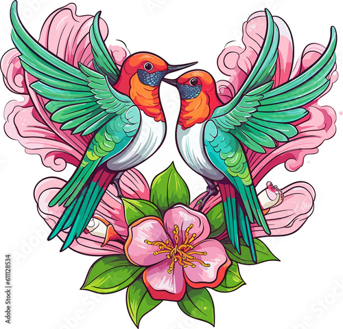 Cartoon Hummingbirds Design, Png, illustration, Generative AI