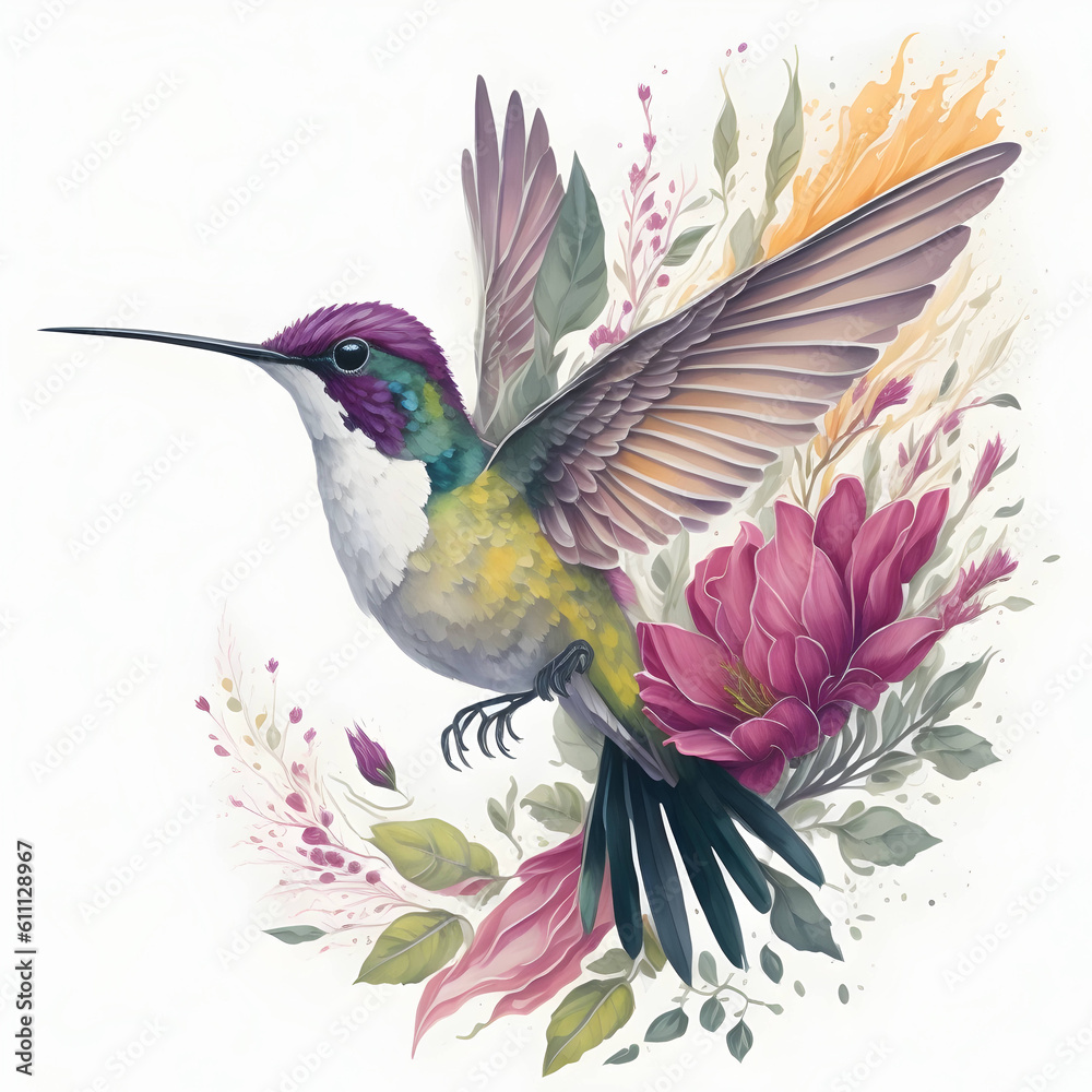 Fototapeta premium hummingbird surrounded by flowers