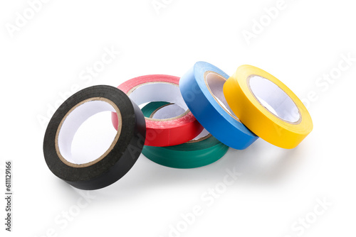 Adhesive tape rolls on white background