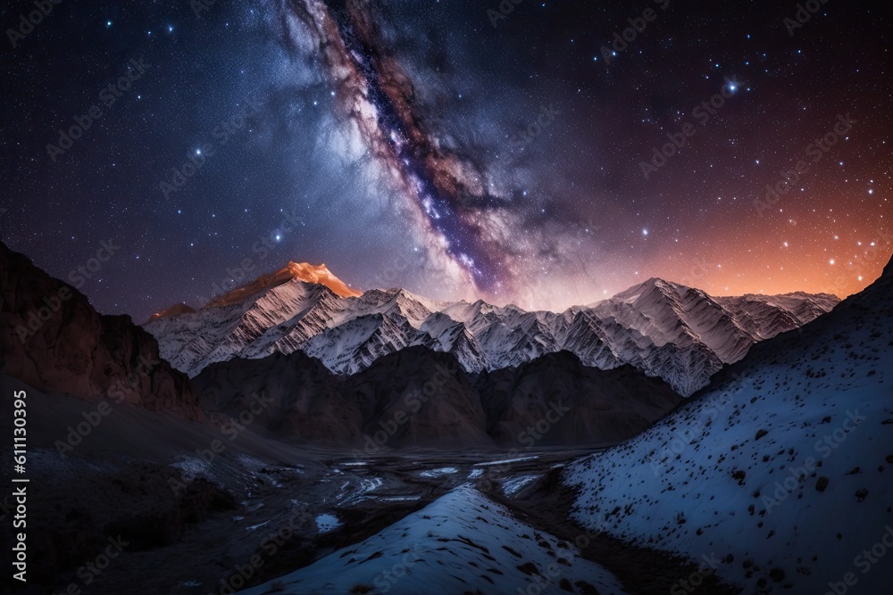 majestic mountain range under a starry night sky. Generative AI majestic mountain range under a starry night sky. Generative AI