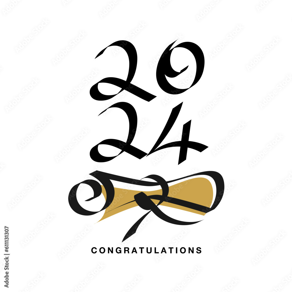 Class of 2024 congratulations. New unique modern handwritten