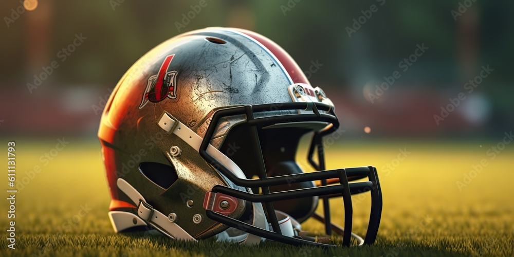 AI Generated. AI Generative. American football equipment uniform helmet safe protection. Stadium arena game sport match competition. Graphic Art AI Generated. AI Generative. American football equipment uniform helmet safe protection. Stadium arena game sport match competition. Graphic Art