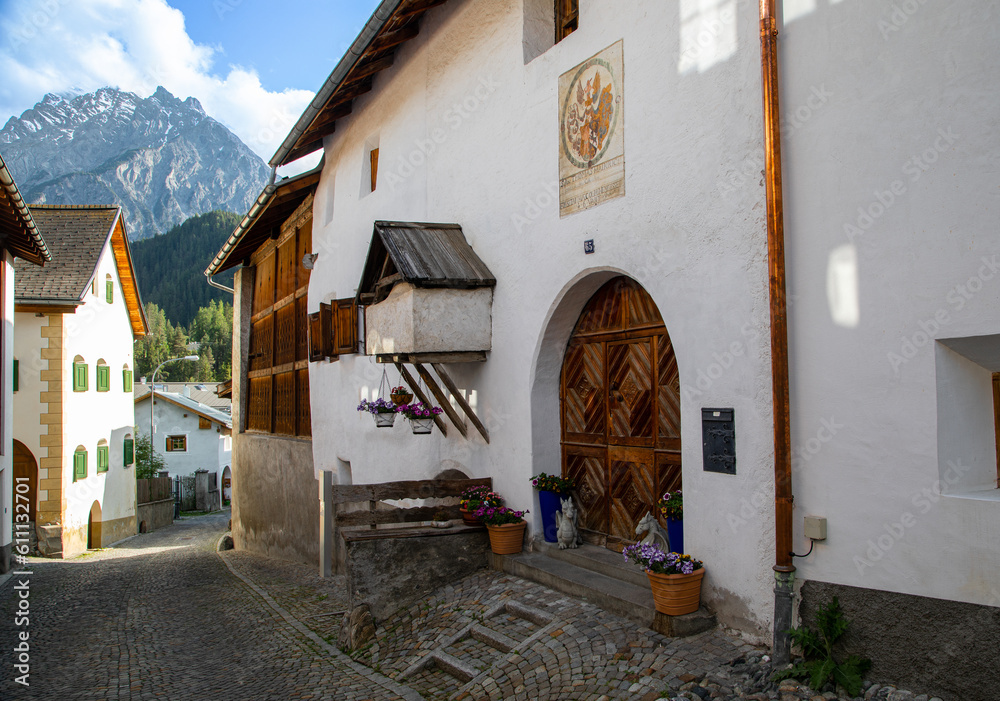 down town Scuol, Lower Engadine, Swiss