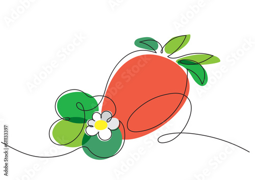 Strawberries with blossoms and leaves, vector clipart