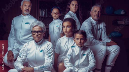 AI generated family photo of a futuristic sporty family
