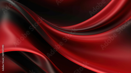 Abstract 3d background. Smooth elegant red and black satin texture. Luxurious red silk drapery design. Generative Ai.