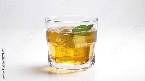 A refreshing glass of iced green tea with honey and mint on White Background with copy space for your text created with generative AI technology