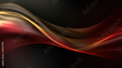 Abstract dark background. Wavy stripes in gold, red and black colors. Generative Ai.