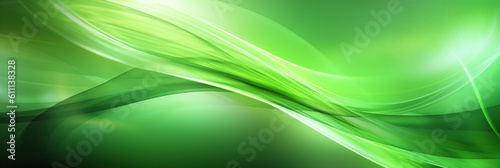 Abstract green banner with smooth stripes. Translucent wavy lines with glowing effect. Generative Ai.