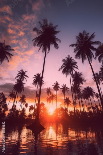 Palm tropical background. Illustration AI Generative. © ArtCookStudio