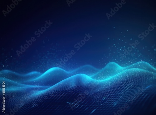 Blue lights wave background. Illustration AI Generative.