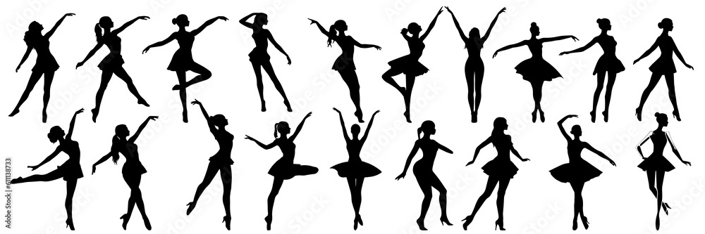 Dance silhouettes set, large pack of vector silhouette design, isolated white background