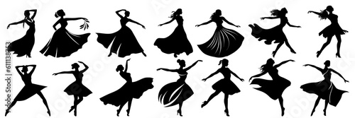 Dance silhouettes set, large pack of vector silhouette design, isolated white background