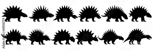 Dinosaur silhouettes set, large pack of vector silhouette design, isolated white background © FutureFFX
