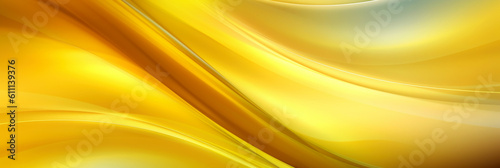 Abstract light banner. Wavy curves in yellow tones. Generative Ai.