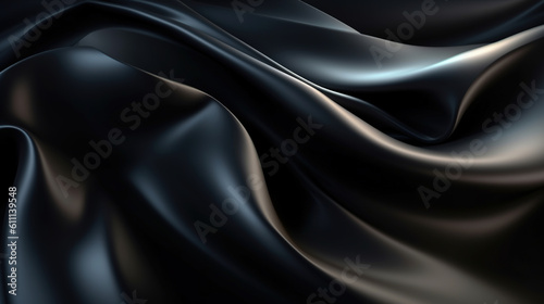 Abstract 3d background. Smooth elegant black satin texture. Luxurious satin drapery design Generative Ai.