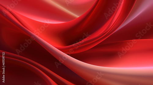 Abstract 3d background. Smooth red satin texture with pink overtones. Luxurious red satin drapery design. Generative Ai.