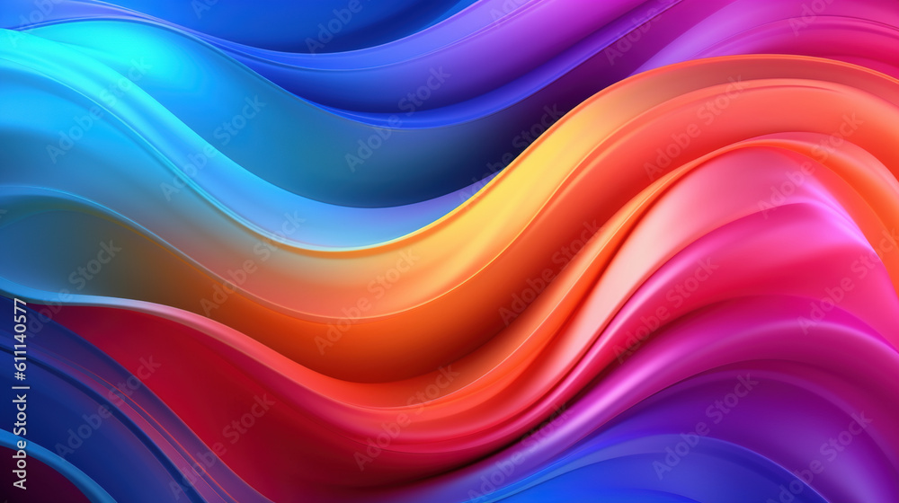 Rainbow iridescent glossy satin wavy drapery. Abstract 3d background. Multicolored waves of liquid silk fabric. Generative Ai. Rainbow iridescent glossy satin wavy drapery. Abstract 3d background. Multicolored waves of liquid silk fabric. Generative Ai.