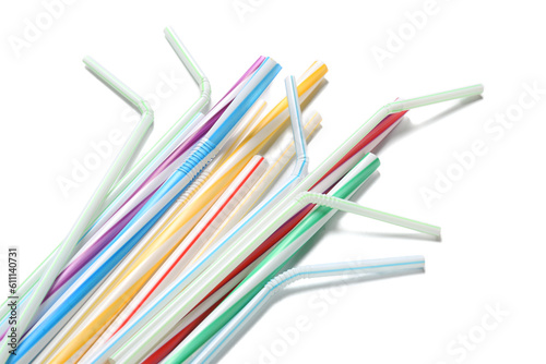Fotografie Different plastic drinking straws on white background