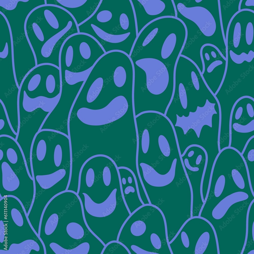 Naklejka premium Halloween ghost seamless pattern for wrapping paper and linens and fabrics and kids clothes print