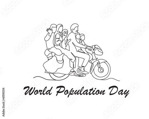 World population day , All family travling  on one motorcycle vector illustration poster  