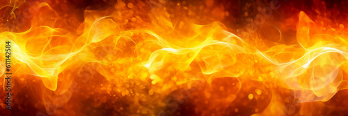 Fiery banner. Blazing flames of fire background. Mesmerizing dance of fire with particles. Generative Ai.
