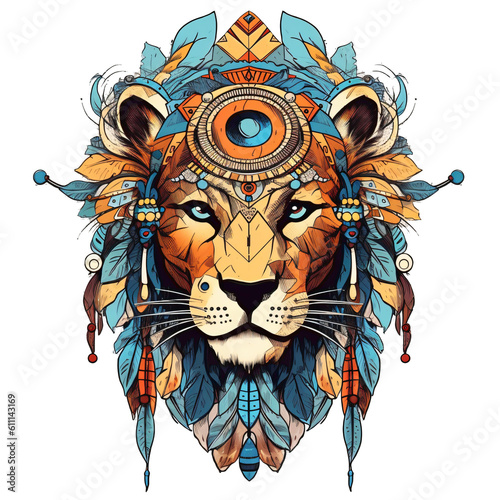 portrait of a jaguar or mountain lion in creative tattoostyle like clipart isolated against transparent background