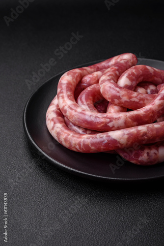 Raw sausages from pork or beef with salt, spices and herbs