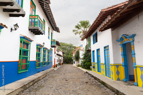 village in the mountains of colombia with traditional colonial houses of different colors, village with spanish roots