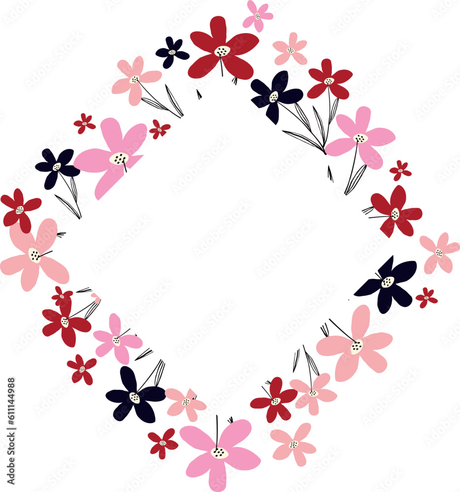 Creative vibrant floral frame, bright frame with wildflowers in juicy colors. Creative vibrant floral frame, bright frame with wildflowers in juicy colors.