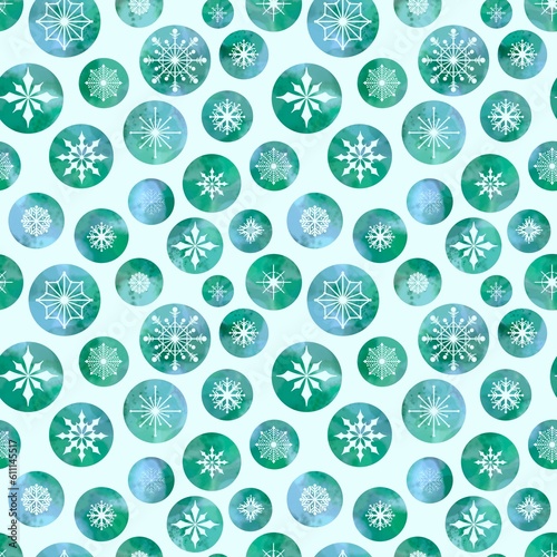 Winter abstract watercolor snowflakes seamless Christmas polka dots pattern for new year gift box and wrapping