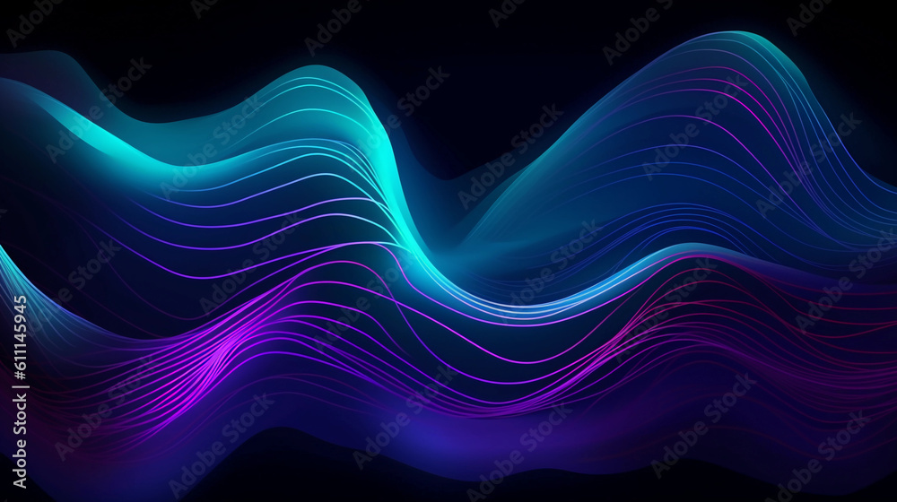 Abstract purple and blue liquid wavy shapes futuristic banner. Glowing retro waves vector background Abstract purple and blue liquid wavy shapes futuristic banner. Glowing retro waves vector background
