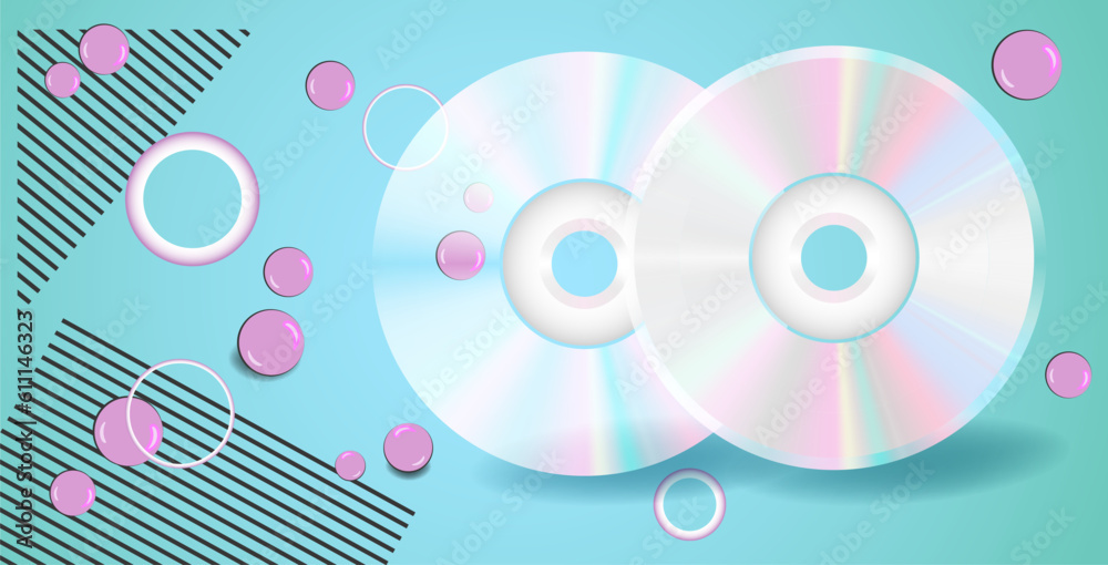 Gradient turquoise background with CDs and gum in '90s style Gradient turquoise background with CDs and gum in '90s style