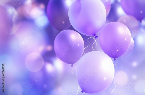 Purple balloons floating in the air, a festive celebration with bokeh background, Generative AI