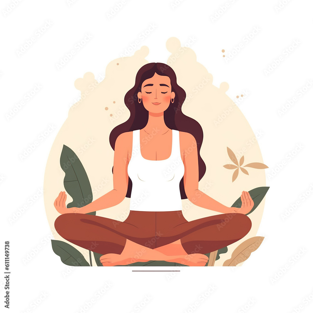 Slim sportive young woman doing yoga exercises. illustration. Generative AI