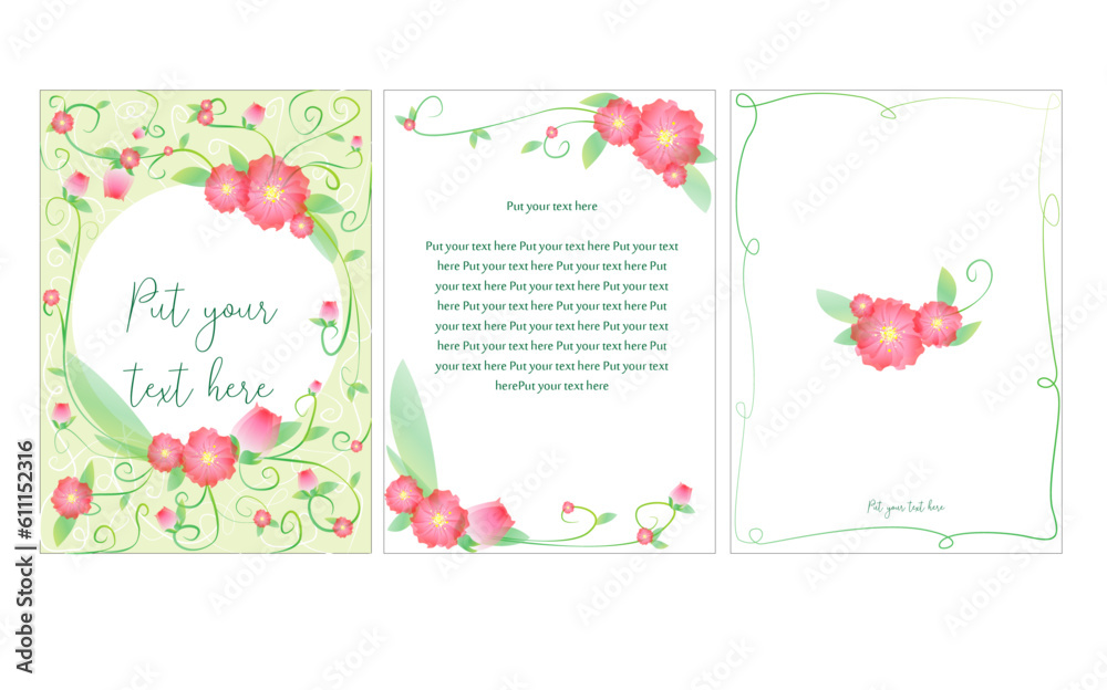 set de ilustraciones vectoriales con tematica primaveral para invitaciones cartas o postales, papeleria plantilla