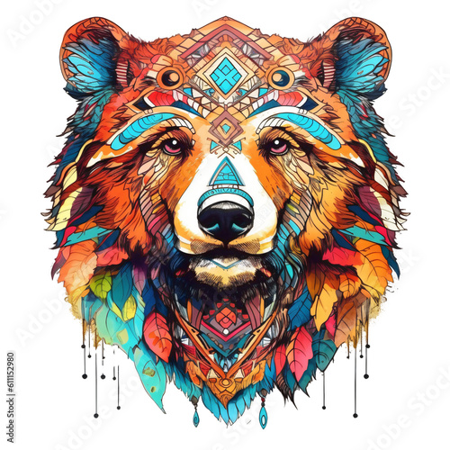 portrait of a grizzly bear in creative tattoostyle like clipart isolated against transparent background