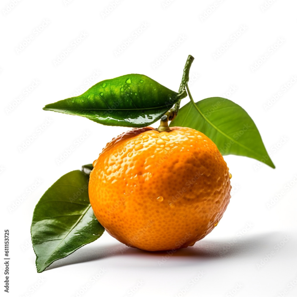 Clémentine de corse avec feuille extra lumineuse isolée en format png sur fond blanc transparent