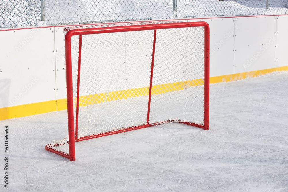 Obraz premium Hockey nets on outdoor skating rink.