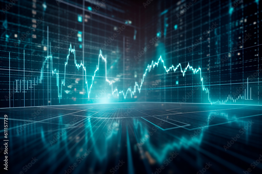 graph design, statistical diagram neon blue lighting with financial indicators of stock market and investment. AI generated graph design, statistical diagram neon blue lighting with financial indicators of stock market and investment. AI generated