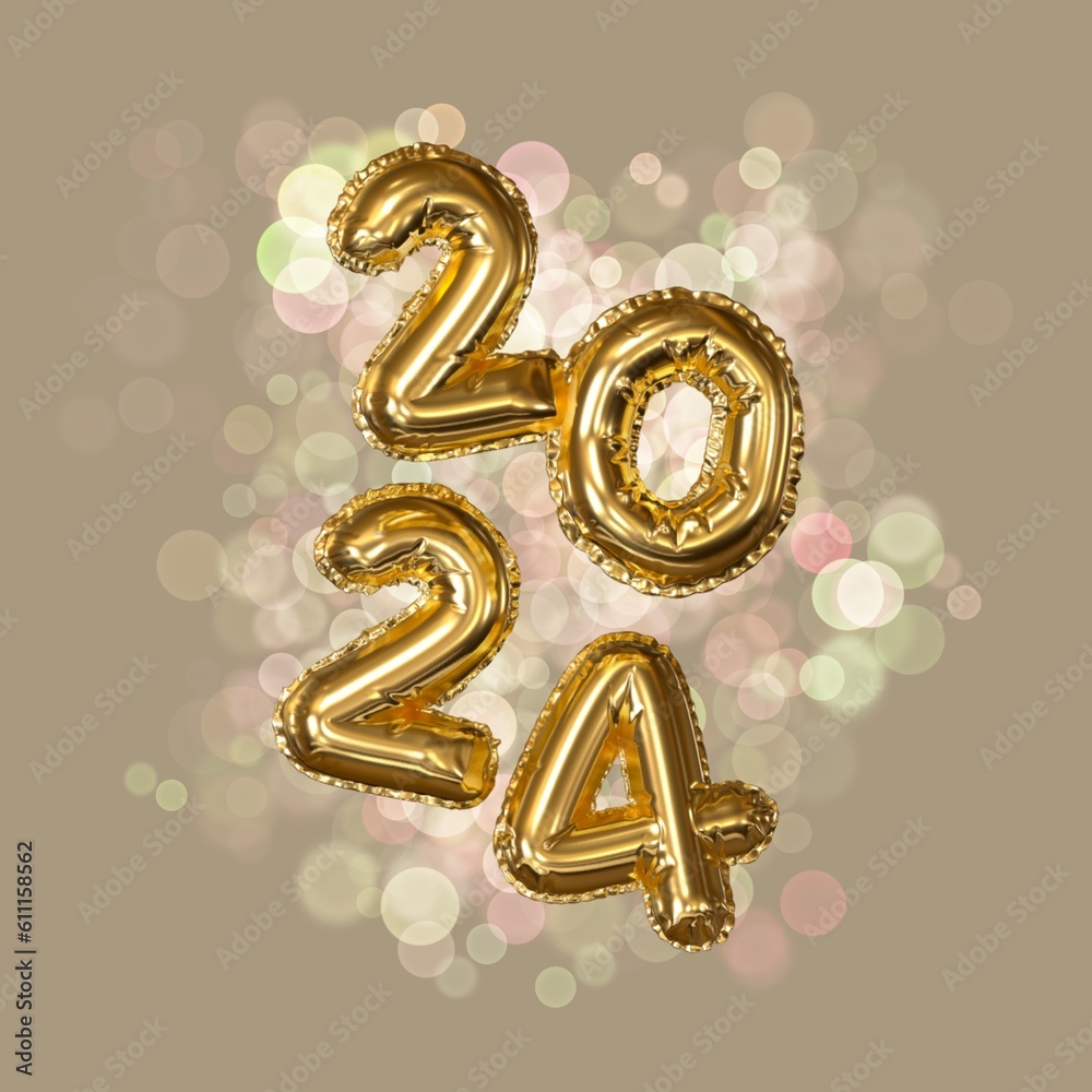 2024 New Year. 3D illustration of numbers 2024. beige background, gold numerals 2024 New Year. 3D illustration of numbers 2024. beige background, gold numerals