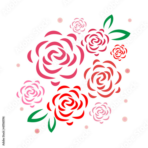 ilustracion vectorial de flores rosadas y hojas verdes