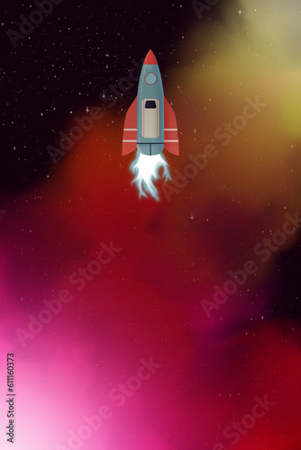 Fototapeta Naklejka Na Ścianę i Meble -  Cartoon Rocket in space.