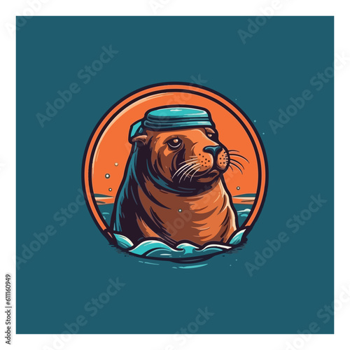 Mascot logo in the form of a sea lion for a marine beverage products company
